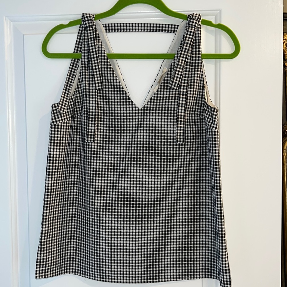 Cooper & Ella Black & White Gingham Double V Tank W Bow Detail